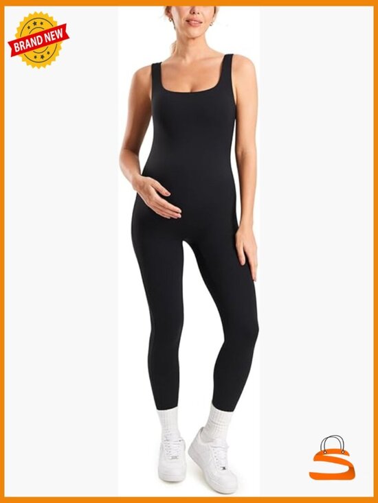 Pants - Maternity Jumpsuit Workout Romper Seamless Bodysuit Square Neck Tank